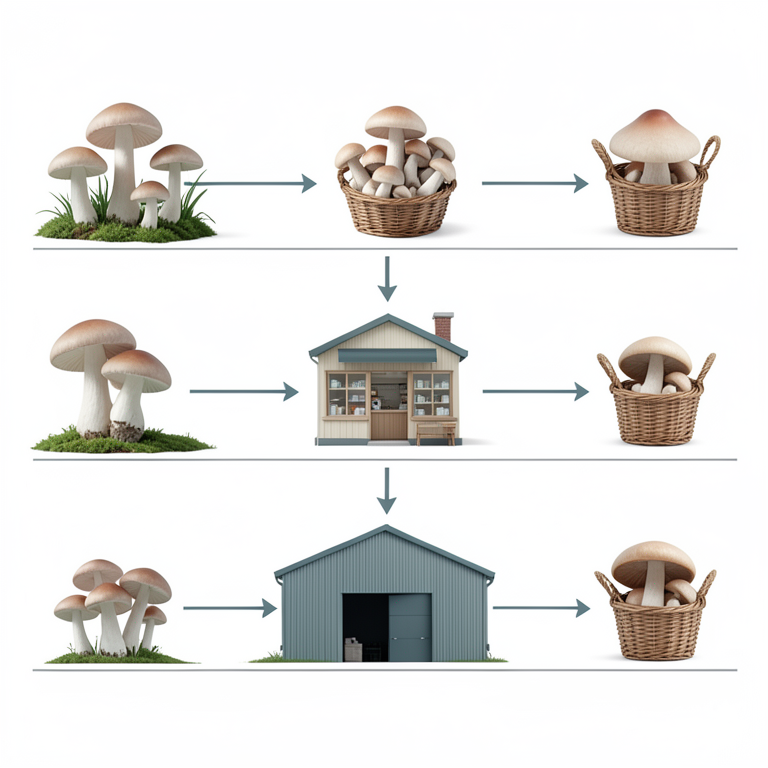 AI-generated conceptual illustration (button mushrooms). It explains the idea and does not show study data.