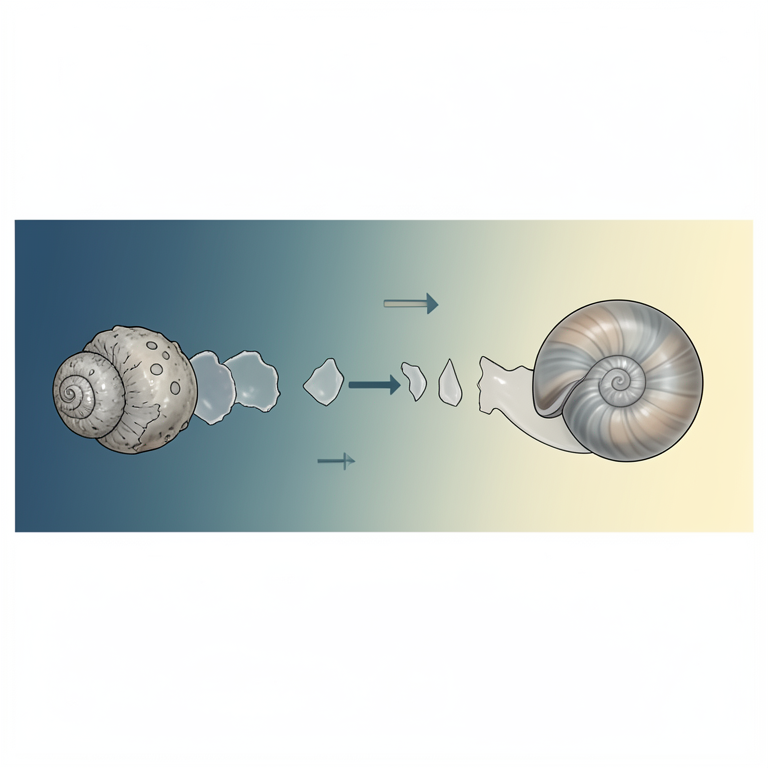 AI-generated conceptual illustration (larval marine gastropods). It explains the idea and does not show study data.