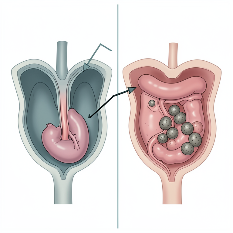 AI-generated conceptual illustration (domestic cat abdominal cavity). It explains the idea and does not show study data.