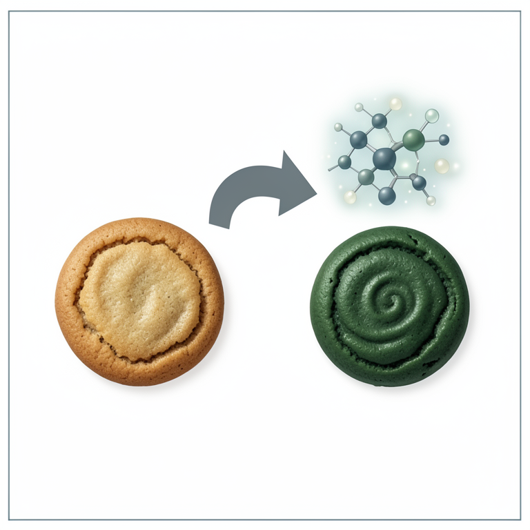 AI-generated conceptual illustration (Spirulina platensis enriched cookies). It explains the idea and does not show study data.