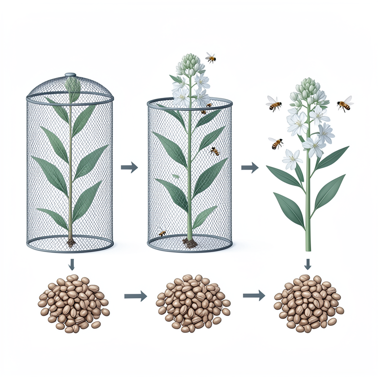AI-generated conceptual illustration (Amaranthus plants and various sized bees). It explains the idea and does not show study data.