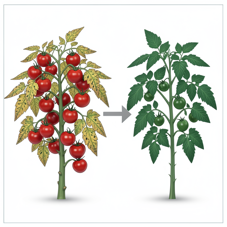 AI-generated conceptual illustration (tomato plants (Lycopersicon esculentum Mill)). It explains the idea and does not show study data.
