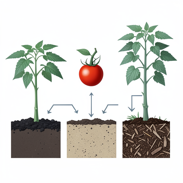 AI-generated conceptual illustration (tomato plants (Solanum lycopersicum)). It explains the idea and does not show study data.