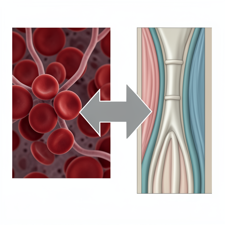 AI-generated conceptual illustration (human blood cells and skeletal muscle tissue). It explains the idea and does not show study data.