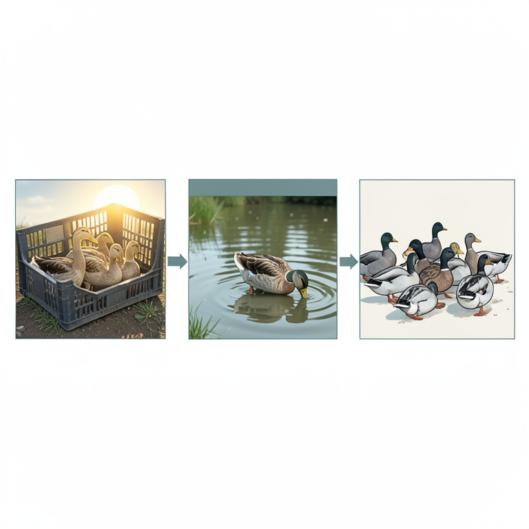 AI-generated conceptual illustration (domestic ducks). It explains the idea and does not show study data.