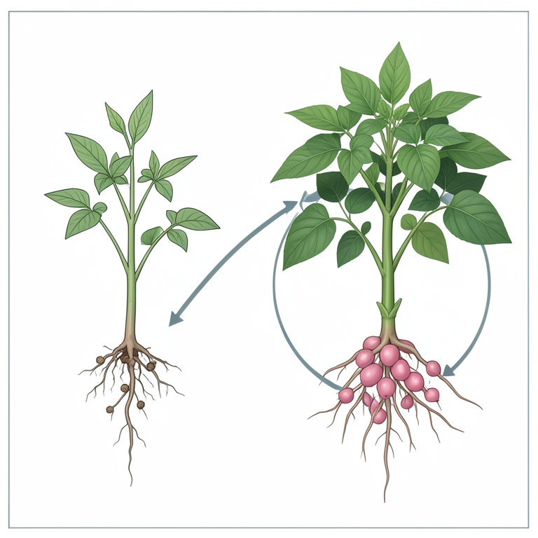 AI-generated conceptual illustration (green gram plants (Vigna radiata)). It explains the idea and does not show study data.