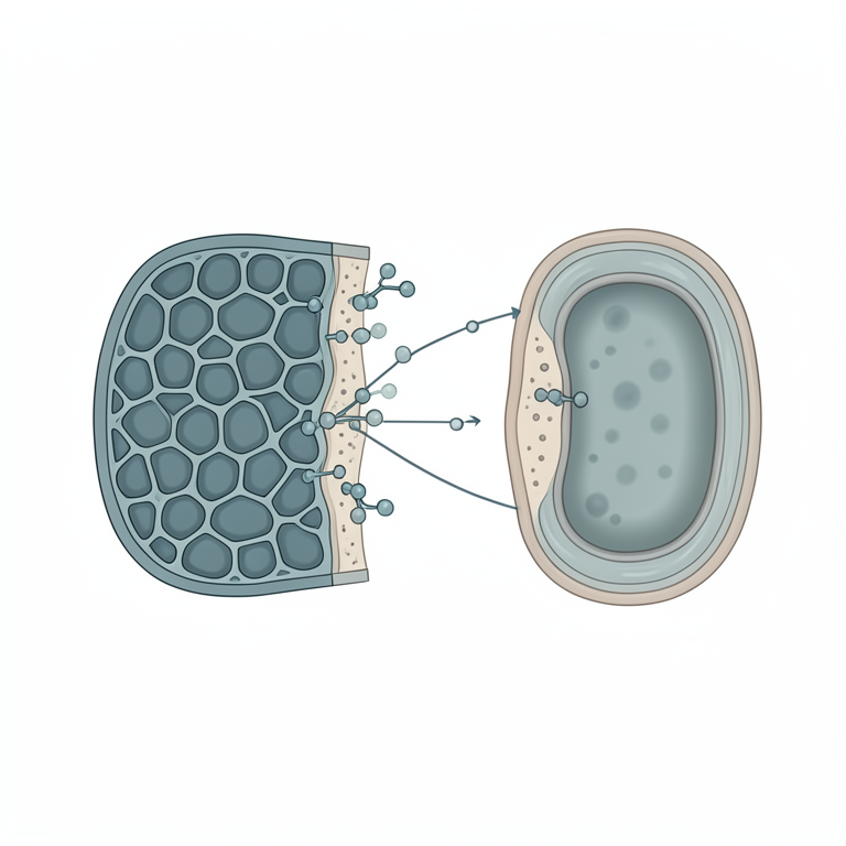AI-generated conceptual illustration (Gram-positive and Gram-negative bacterial cell walls). It explains the idea and does not show study data.
