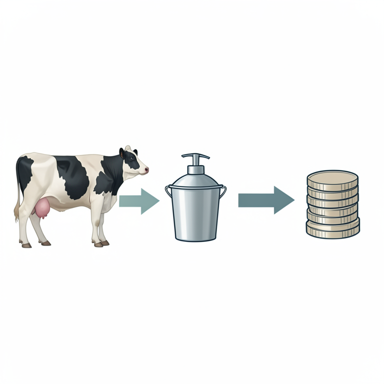AI-generated conceptual illustration (dairy cows and milking equipment in a Kerala farm setting). It explains the idea and does not show study data.