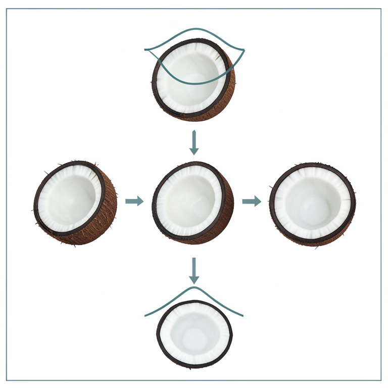 AI-generated conceptual illustration (Cocos nucifera (coconut) fruit). It explains the idea and does not show study data.