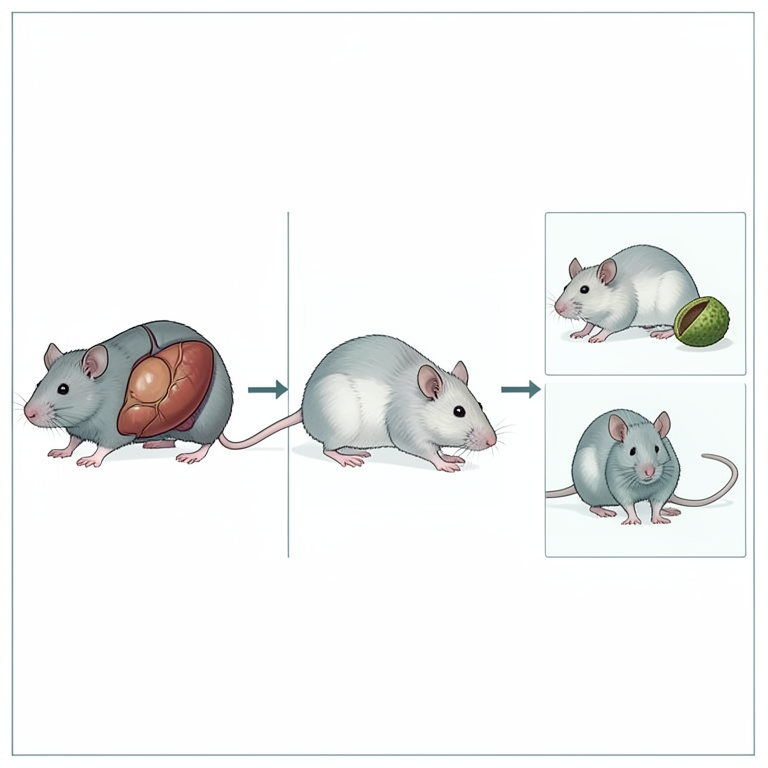 AI-generated conceptual illustration (laboratory rats with liver tumors). It explains the idea and does not show study data.