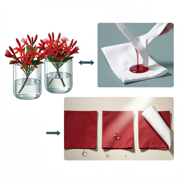 AI-generated conceptual illustration (Ixora coccinea flowers and cotton fabric). It explains the idea and does not show study data.
