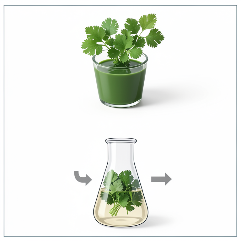 AI-generated conceptual illustration (coriander leaves). It explains the idea and does not show study data.
