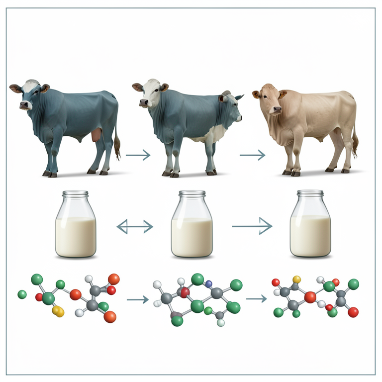 AI-generated conceptual illustration (Gir, Sahiwal, and Tharparkar cattle). It explains the idea and does not show study data.