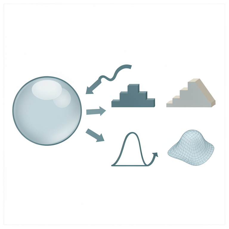 AI-generated conceptual illustration (Abstract mathematical probability distributions represented as geometric shapes). It explains the idea and does not show study data.