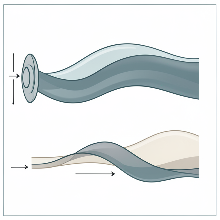 AI-generated conceptual illustration (acoustic waves in a fluid medium). It explains the idea and does not show study data.