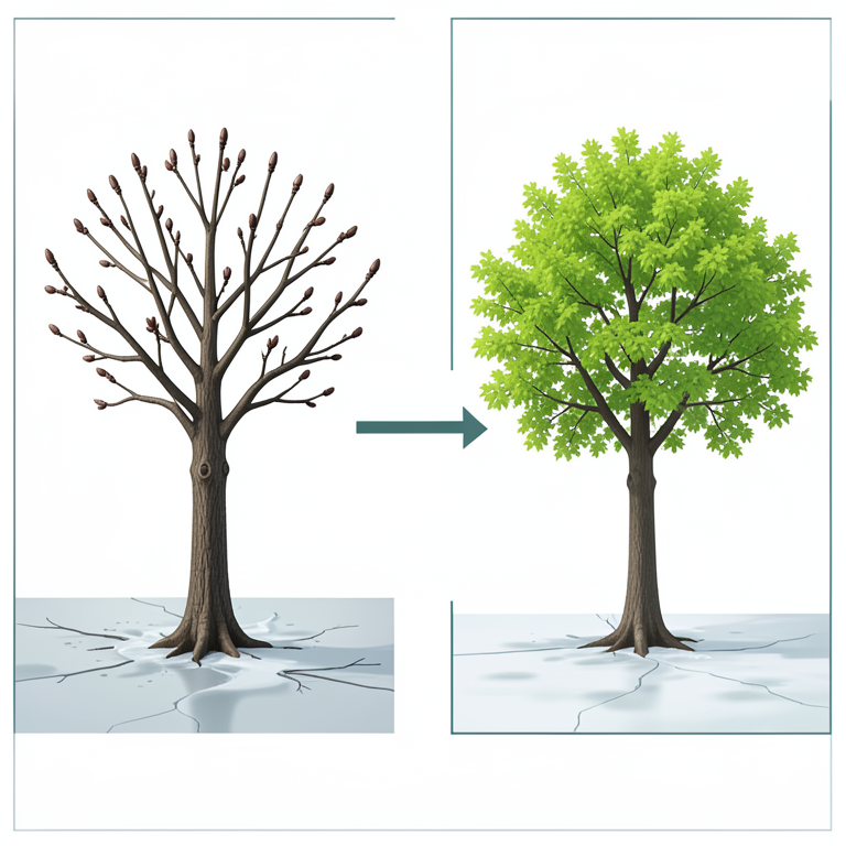 AI-generated conceptual illustration (European beech trees in a deciduous forest). It explains the idea and does not show study data.