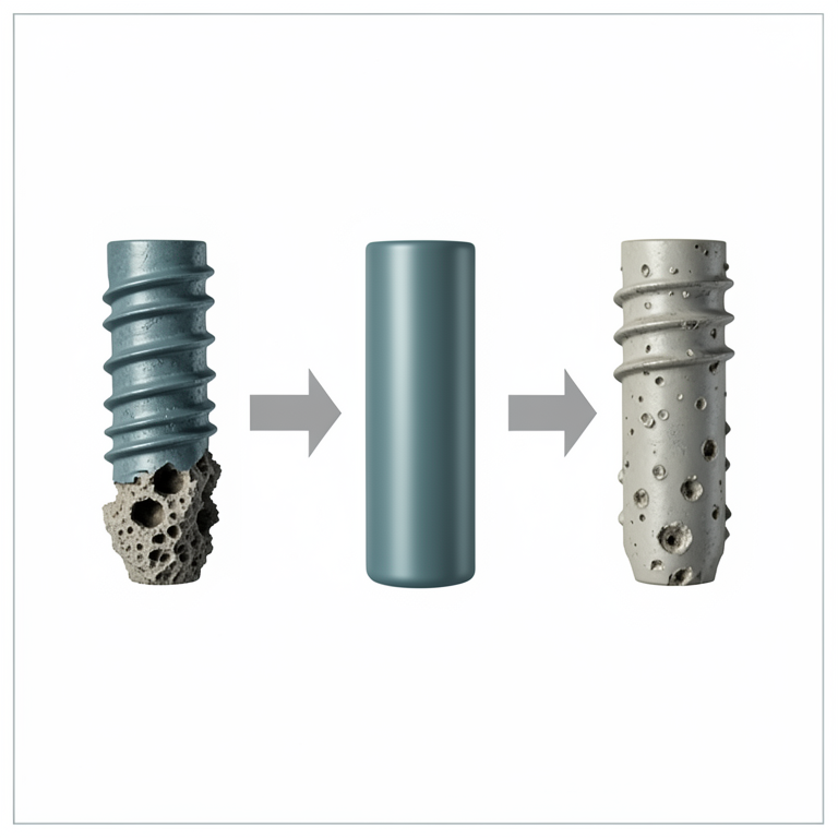AI-generated conceptual illustration (biodegradable magnesium-calcium alloy orthopedic implants). It explains the idea and does not show study data.
