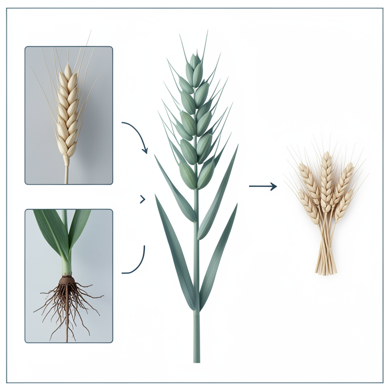 AI-generated conceptual illustration (wheat plants (Triticum aestivum)). It explains the idea and does not show study data.