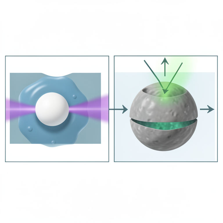 AI-generated conceptual illustration (iron-doped titanium dioxide nanoparticles in a methylene blue solution). It explains the idea and does not show study data.