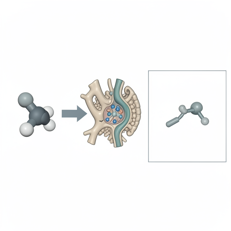 AI-generated conceptual illustration (thiazolidinedione chemical molecules and alpha-glucosidase enzyme). It explains the idea and does not show study data.