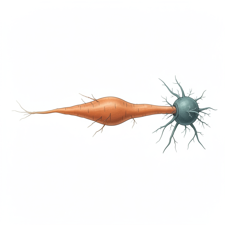 AI-generated conceptual illustration (sweet potato roots). It explains the idea and does not show study data.