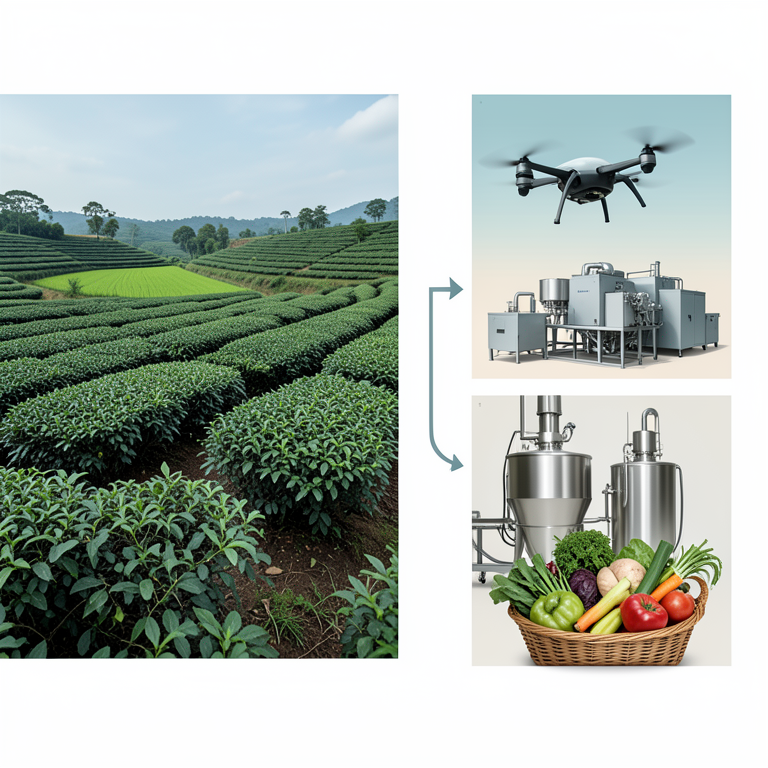 AI-generated conceptual illustration (Agricultural landscapes and technology in Assam, India). It explains the idea and does not show study data.