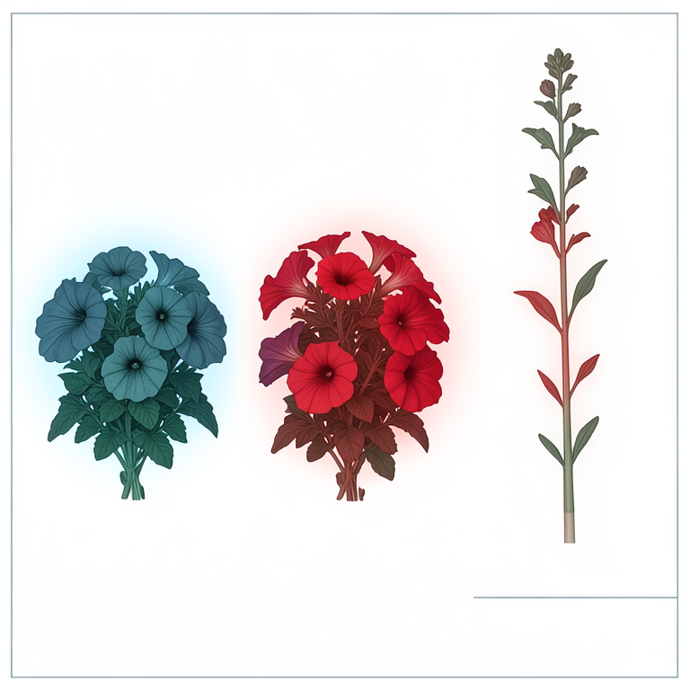 AI-generated conceptual illustration (ornamental petunia plants). It explains the idea and does not show study data.