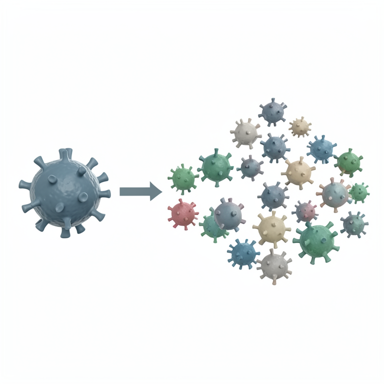 AI-generated conceptual illustration (Hepatitis C virus particles). It explains the idea and does not show study data.
