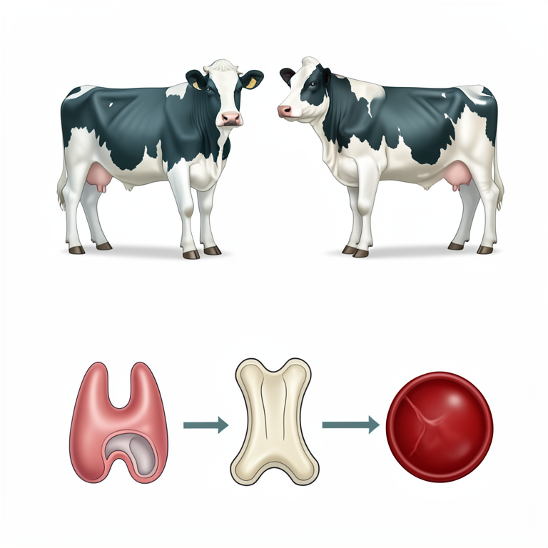 AI-generated conceptual illustration (Jersey and Holstein-Friesian crossbreed dairy cattle). It explains the idea and does not show study data.