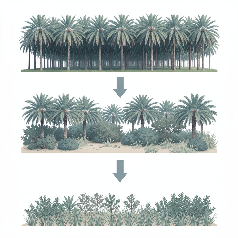 AI-generated conceptual illustration (A tropical watershed landscape in Nigeria featuring oil palms (Elaeis guinensis), shrubs (Chromolaena odorata), and wild). It explains the idea and does not show study data.
