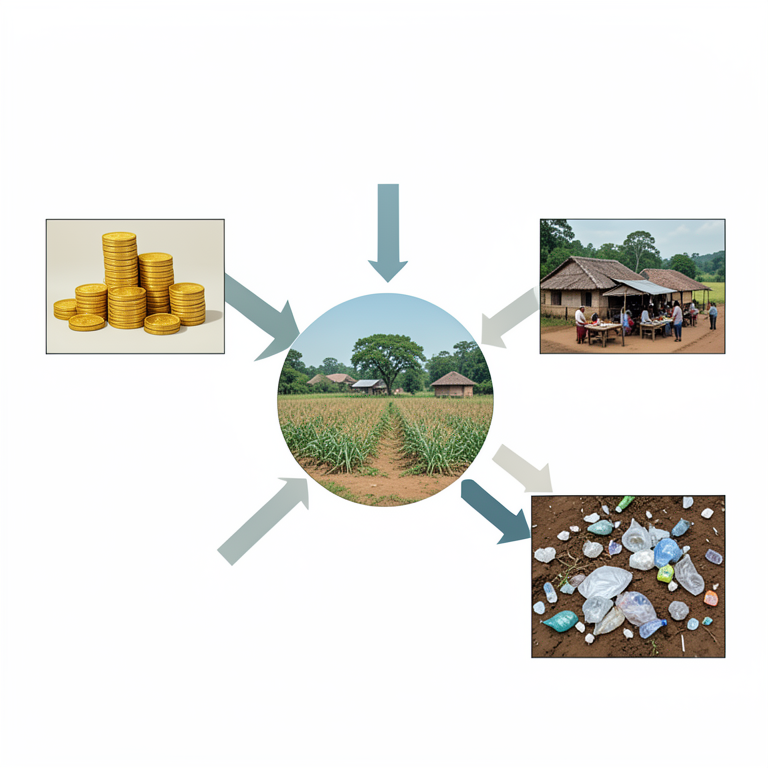 AI-generated conceptual illustration (A rural farm landscape in Karnataka, India). It explains the idea and does not show study data.
