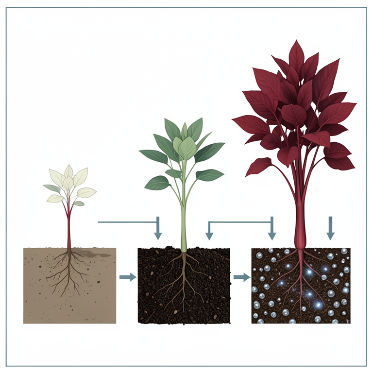 AI-generated conceptual illustration (red Amaranthus plants). It explains the idea and does not show study data.