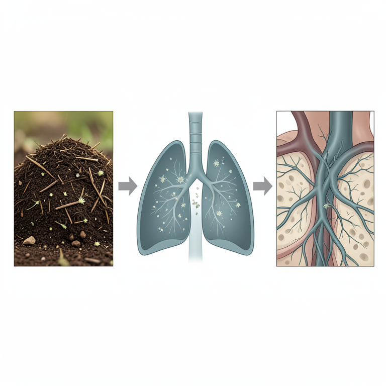 AI-generated conceptual illustration (Aspergillus fumigatus fungus). It explains the idea and does not show study data.