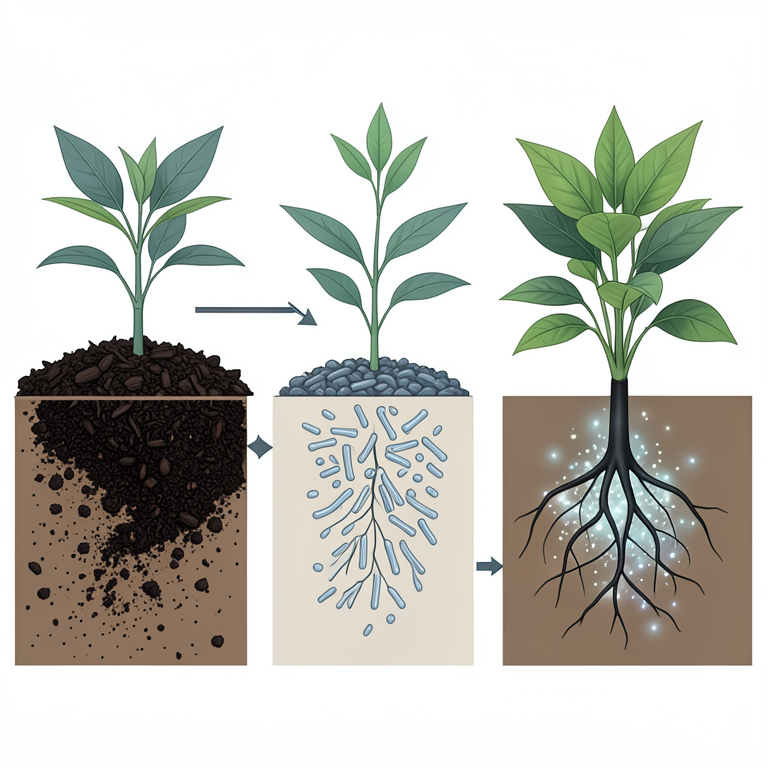 AI-generated conceptual illustration (Black turmeric (Curcuma caesia Roxb.) plants in soil). It explains the idea and does not show study data.