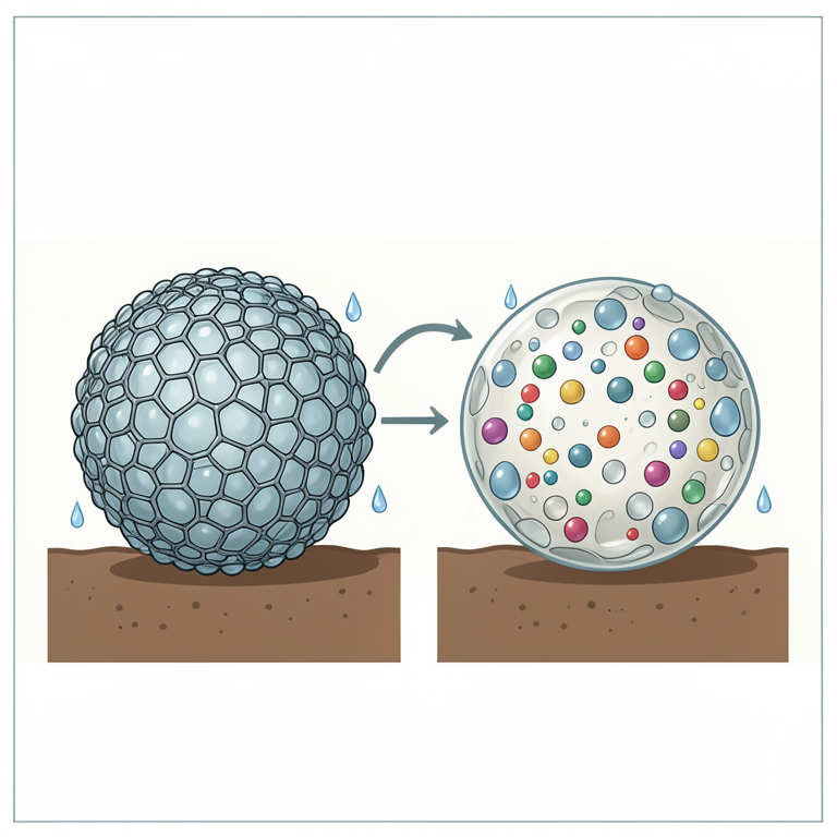 AI-generated conceptual illustration (agri-glass fertilizer granules in soil). It explains the idea and does not show study data.