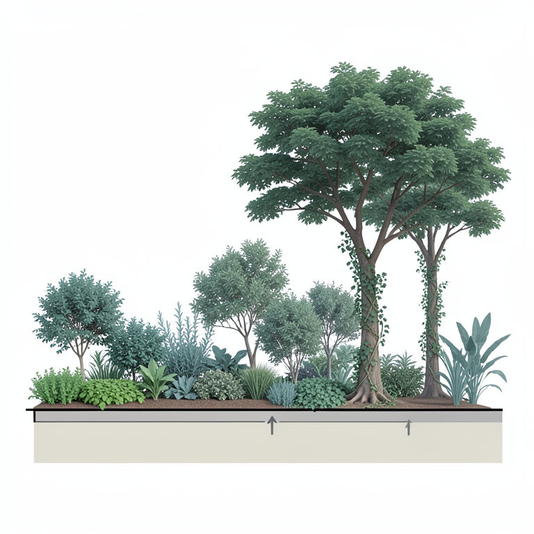 AI-generated conceptual illustration (Ethiopian home garden plants including herbs, shrubs, trees, and climbers). It explains the idea and does not show study data.