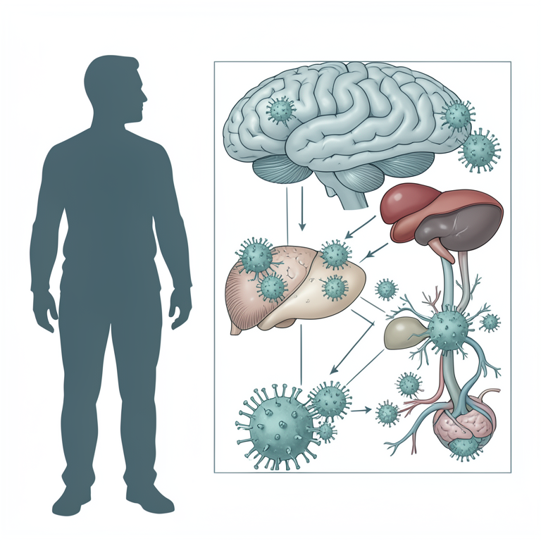AI-generated conceptual illustration (Human organs and Roseoloviruses). It explains the idea and does not show study data.