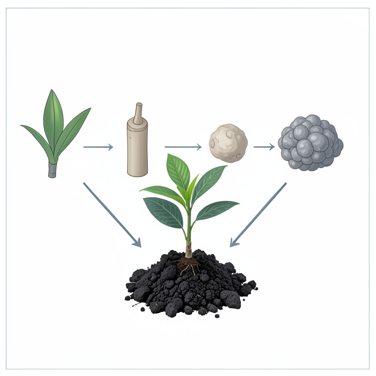 AI-generated conceptual illustration (Theobroma cacao (cocoa) plantlets and explants in volcanic Andosol soil). It explains the idea and does not show study data.
