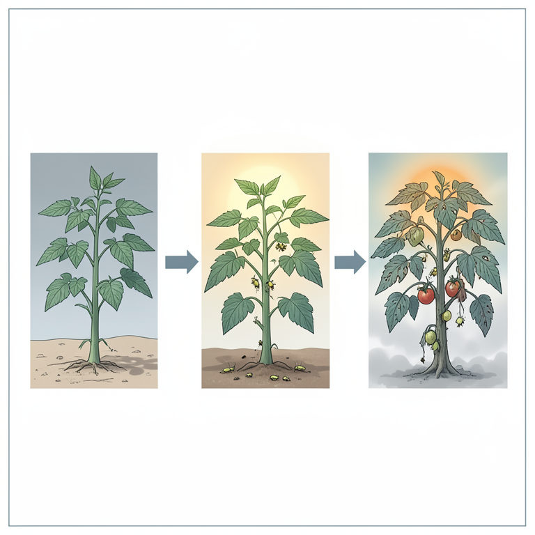 AI-generated conceptual illustration (Tomato plants and aphids). It explains the idea and does not show study data.