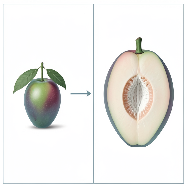 AI-generated conceptual illustration (Mango (Mangifera indica L) cv. Dashehari fruits and tree). It explains the idea and does not show study data.