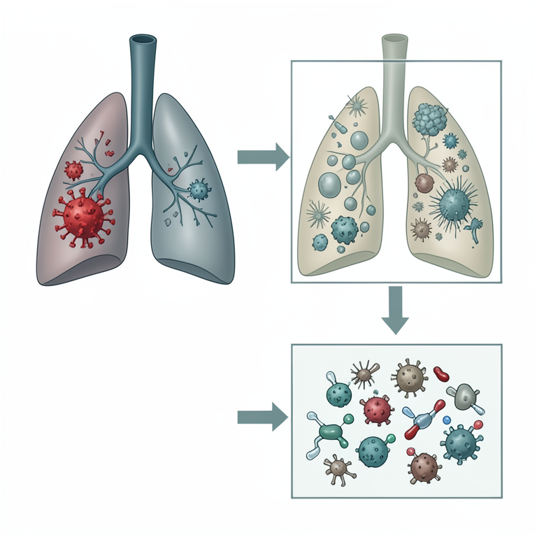 AI-generated conceptual illustration (human lungs and immune cells). It explains the idea and does not show study data.