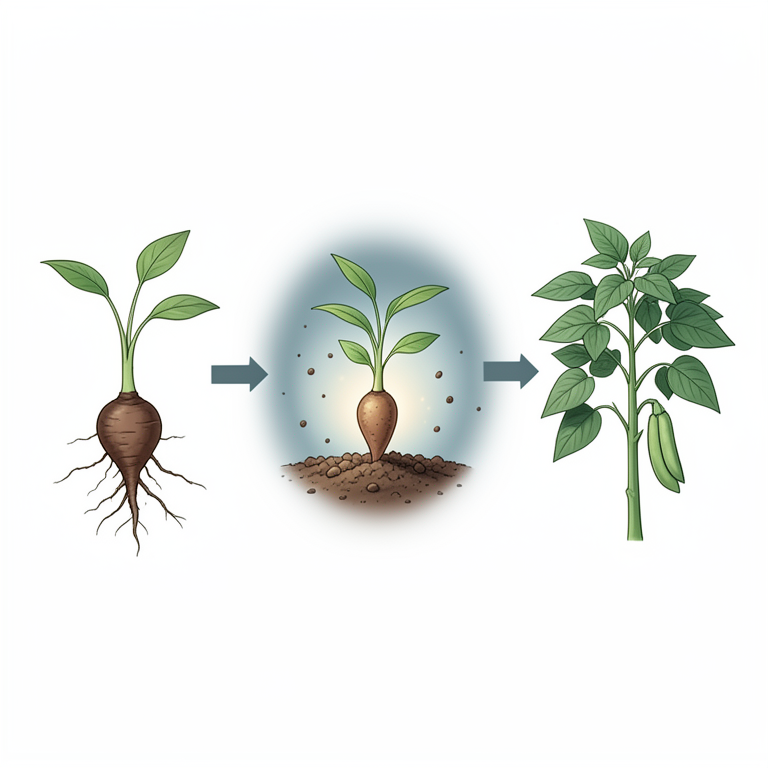 AI-generated conceptual illustration (black gram seeds and seedlings). It explains the idea and does not show study data.