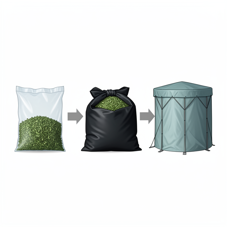 AI-generated conceptual illustration (silage storage containers). It explains the idea and does not show study data.