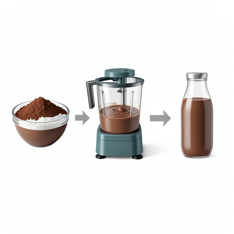 AI-generated conceptual illustration (monk fruit sweetened chocolate protein shake). It explains the idea and does not show study data.