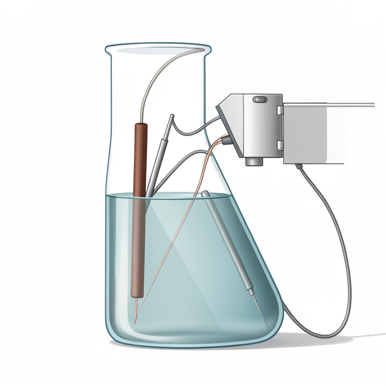AI-generated conceptual illustration (A three-electrode electrochemical cell containing a glassy carbon electrode, a platinum wire, and a silver-silver-silver). It explains the idea and does not show study data.