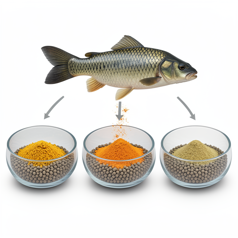 AI-generated conceptual illustration (Rohu fish (Labeo rohita) and pumpkin seed powder). It explains the idea and does not show study data.