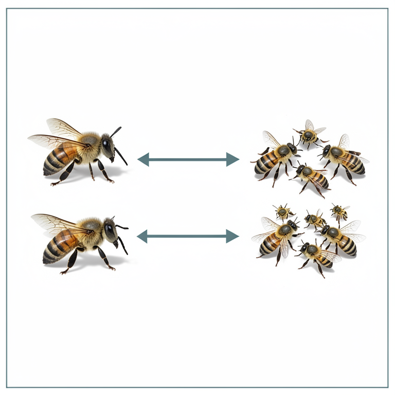 AI-generated conceptual illustration (European honeybee (Apis mellifera)). It explains the idea and does not show study data.