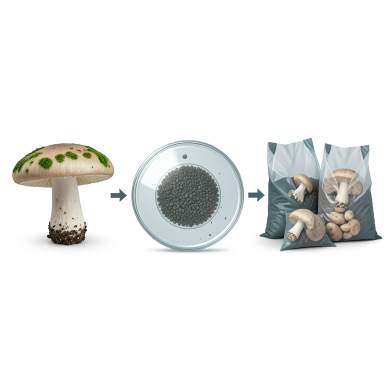 AI-generated conceptual illustration (Ganoderma mushrooms and Trichoderma atroviride mold). It explains the idea and does not show study data.