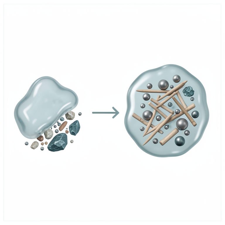 AI-generated conceptual illustration (Alginate-Ag-attapulgite nanocomposite with hydroxyapatite nanoparticles). It explains the idea and does not show study data.