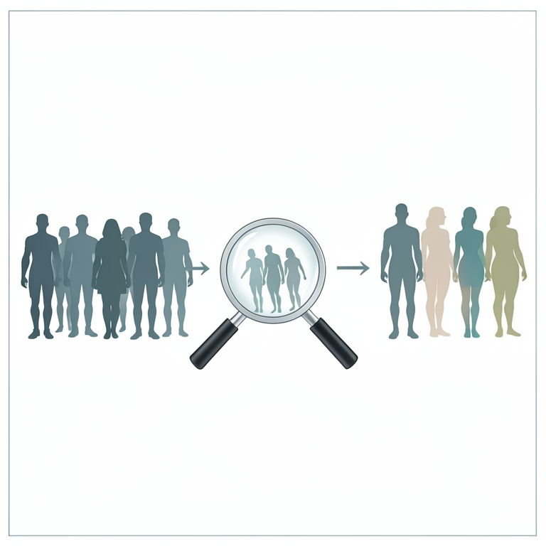 AI-generated conceptual illustration (human body silhouettes of varying sizes). It explains the idea and does not show study data.